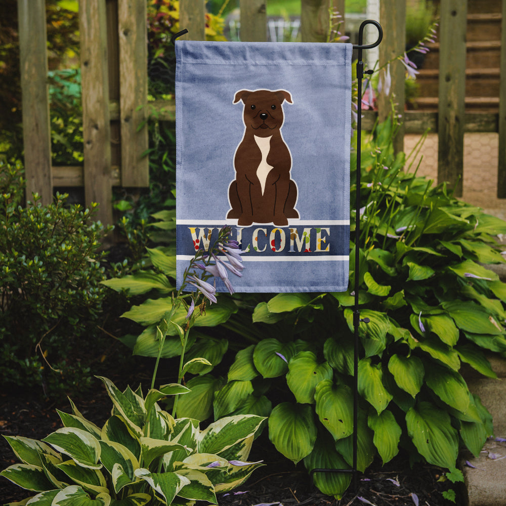 Staffordshire Bull Terrier Chocolate Welcome Flag Garden Size BB5629GF by Caroline's Treasures