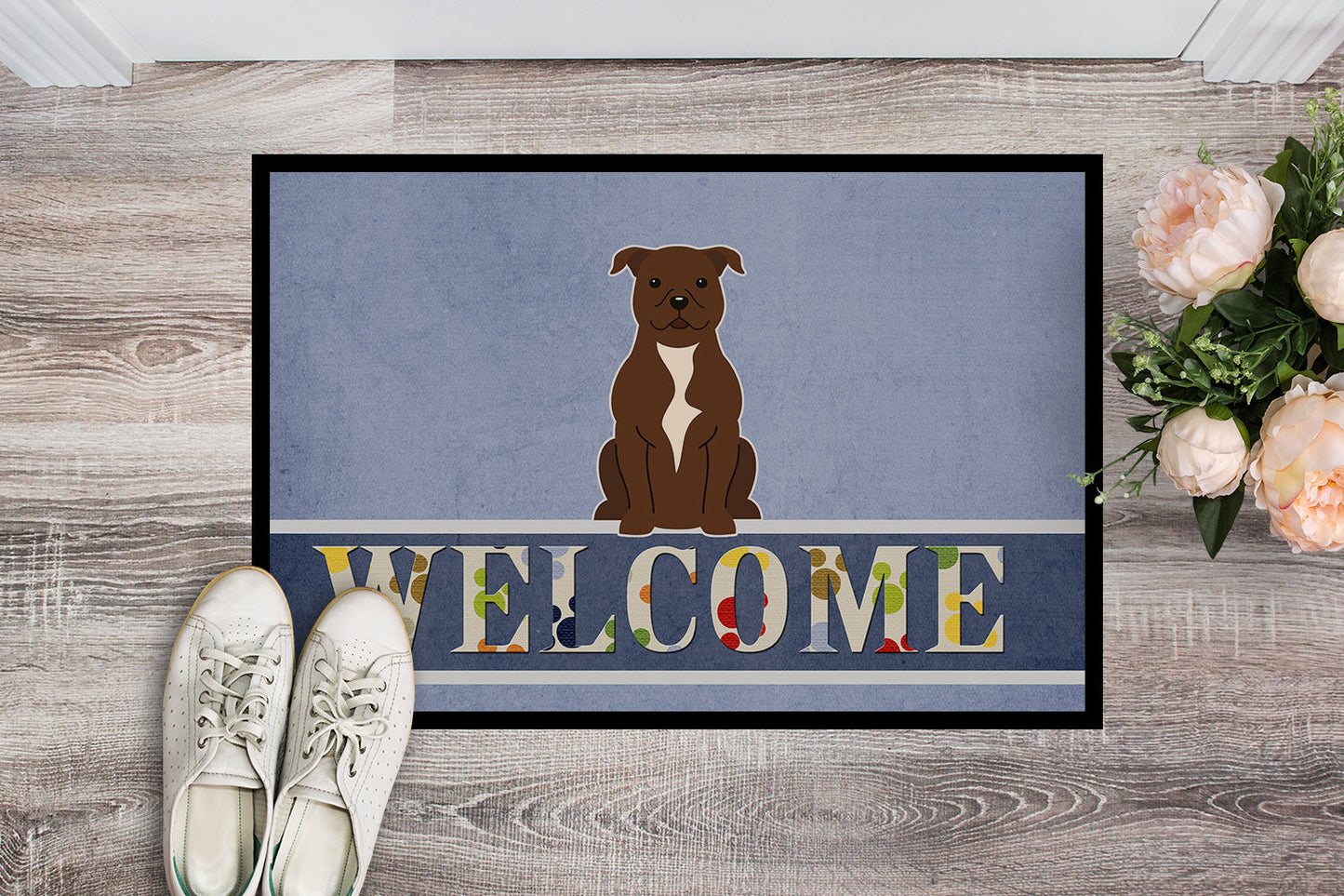 Staffordshire Bull Terrier Chocolate Welcome Indoor or Outdoor Mat 18x27 BB5629MAT by Caroline's Treasures