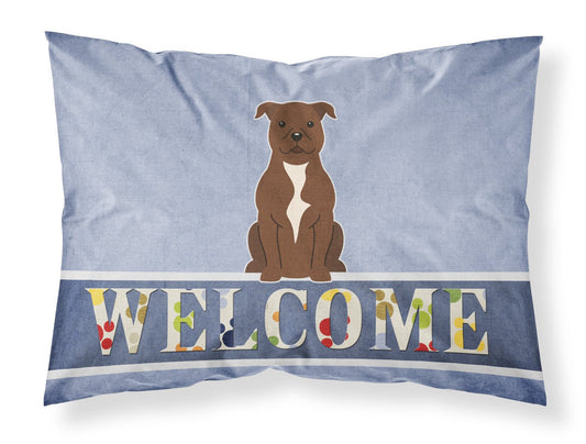 Staffordshire Bull Terrier Chocolate Welcome Fabric Standard Pillowcase BB5629PILLOWCASE by Caroline's Treasures