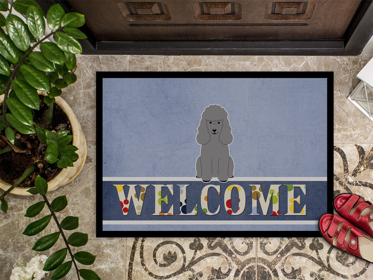 Poodle Silver Welcome Indoor or Outdoor Mat 18x27 BB5649MAT by Caroline's Treasures