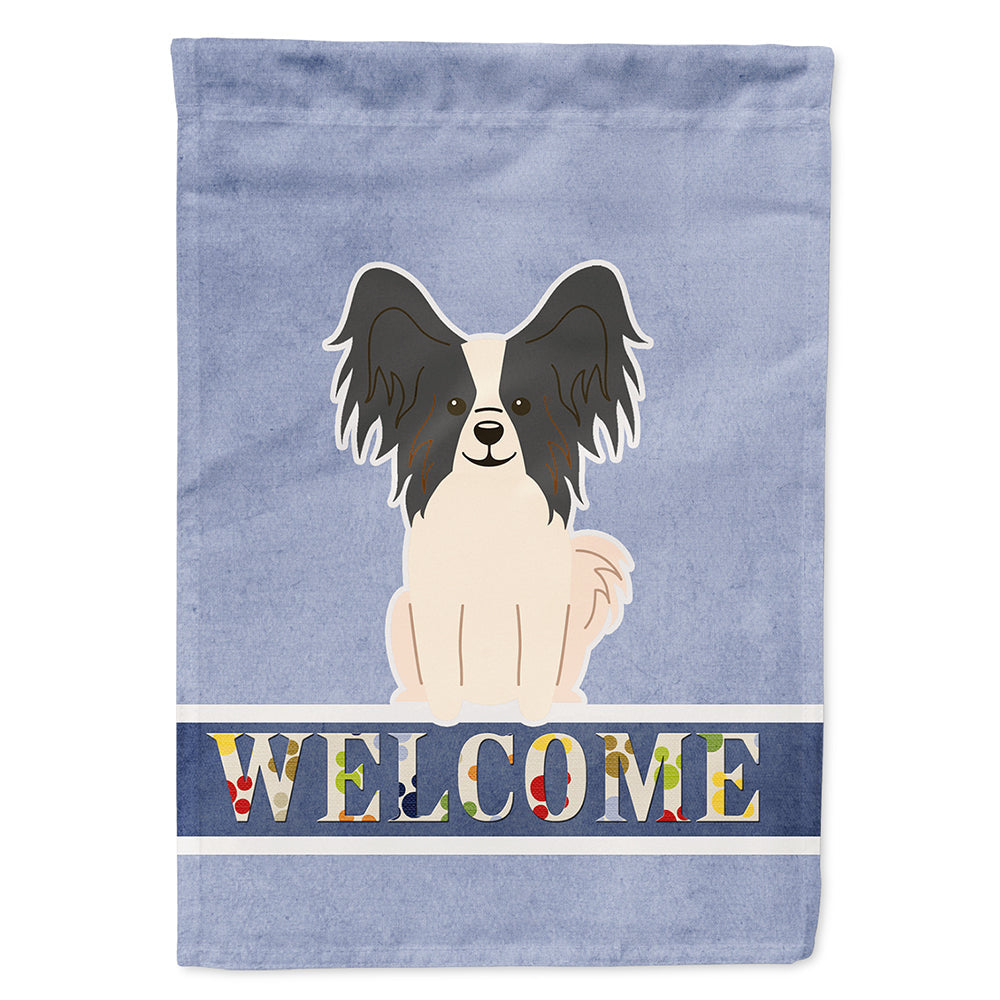 Papillon Black White Welcome Flag Canvas House Size BB5657CHF by Caroline's Treasures