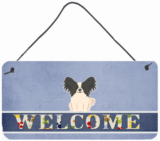 Papillon Black White Welcome Wall or Door Hanging Prints BB5657DS812 by Caroline's Treasures