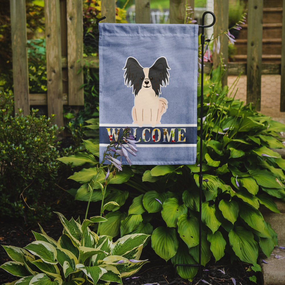 Papillon Black White Welcome Flag Garden Size BB5657GF by Caroline's Treasures