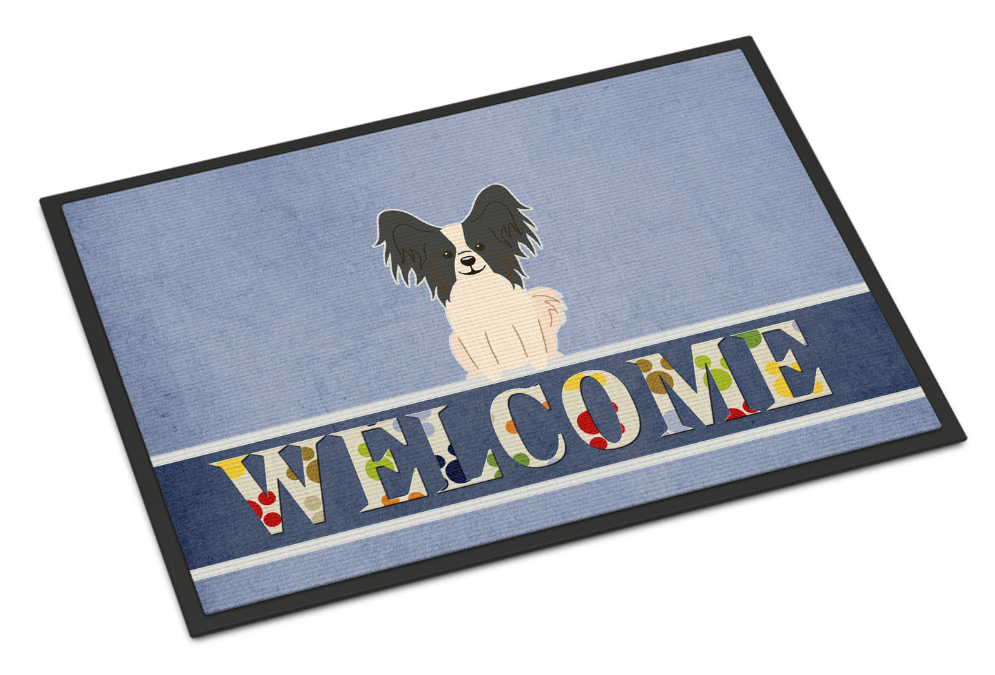 Papillon Black White Welcome Indoor or Outdoor Mat 18x27 BB5657MAT by Caroline's Treasures