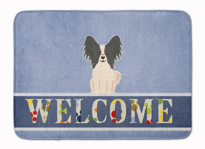 Papillon Black White Welcome Machine Washable Memory Foam Mat BB5657RUG by Caroline's Treasures