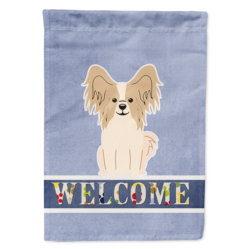 Papillon Sable White Welcome Flag Canvas House Size BB5658CHF by Caroline's Treasures