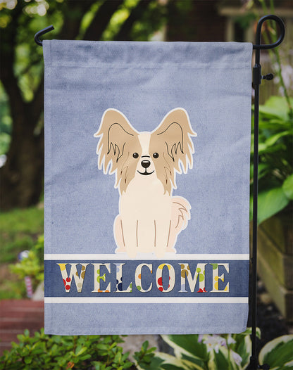 Papillon Sable White Welcome Flag Garden Size BB5658GF by Caroline's Treasures