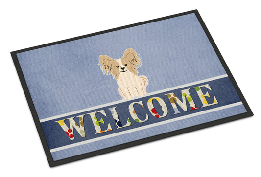 Papillon Sable White Welcome Indoor or Outdoor Mat 18x27 BB5658MAT by Caroline's Treasures