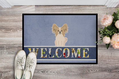 Papillon Sable White Welcome Indoor or Outdoor Mat 18x27 BB5658MAT by Caroline's Treasures