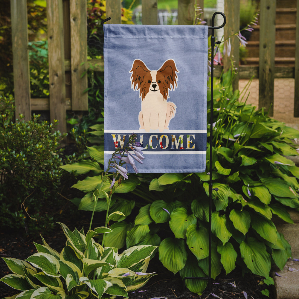 Papillon Red White Welcome Flag Garden Size BB5659GF by Caroline's Treasures