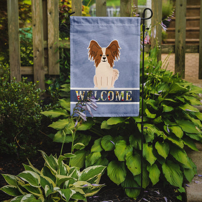 Papillon Red White Welcome Flag Garden Size BB5659GF by Caroline's Treasures