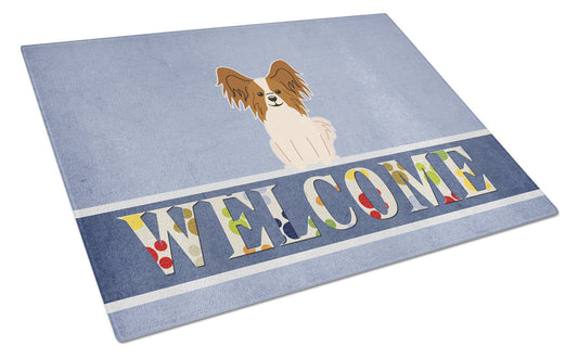 Papillon Red White Welcome Glass Cutting Board Large BB5659LCB by Caroline's Treasures