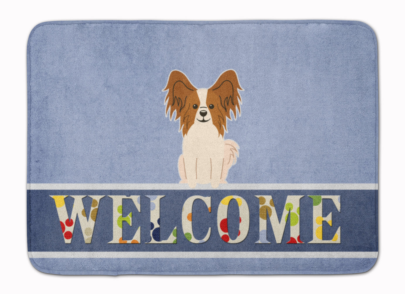 Papillon Red White Welcome Machine Washable Memory Foam Mat BB5659RUG by Caroline's Treasures