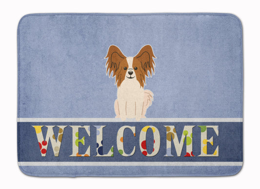 Papillon Red White Welcome Machine Washable Memory Foam Mat BB5659RUG by Caroline's Treasures