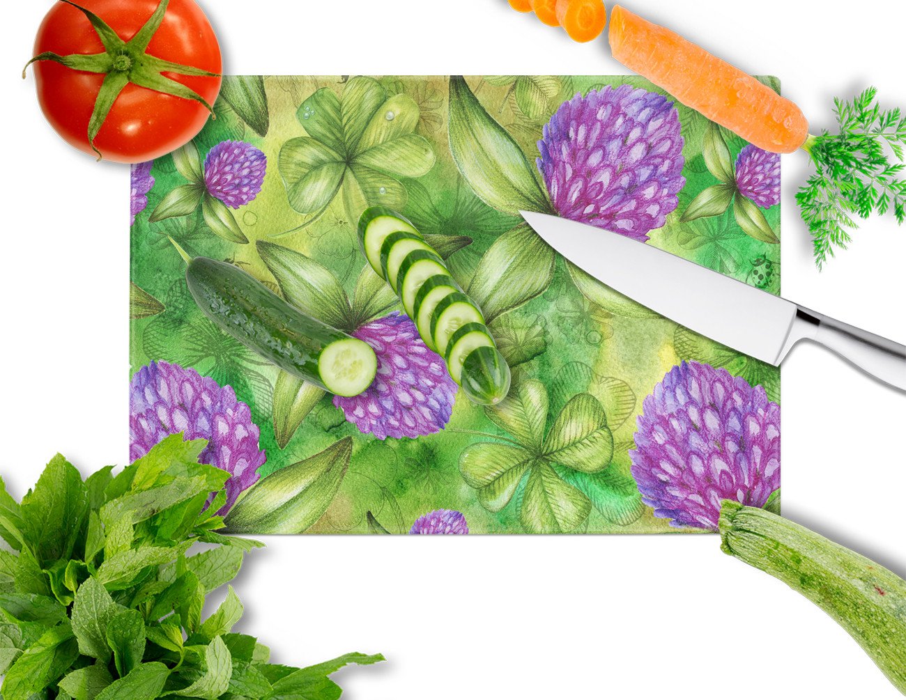 Shamrocks in Bloom Glass Cutting Board Large BB5756LCB by Caroline's Treasures