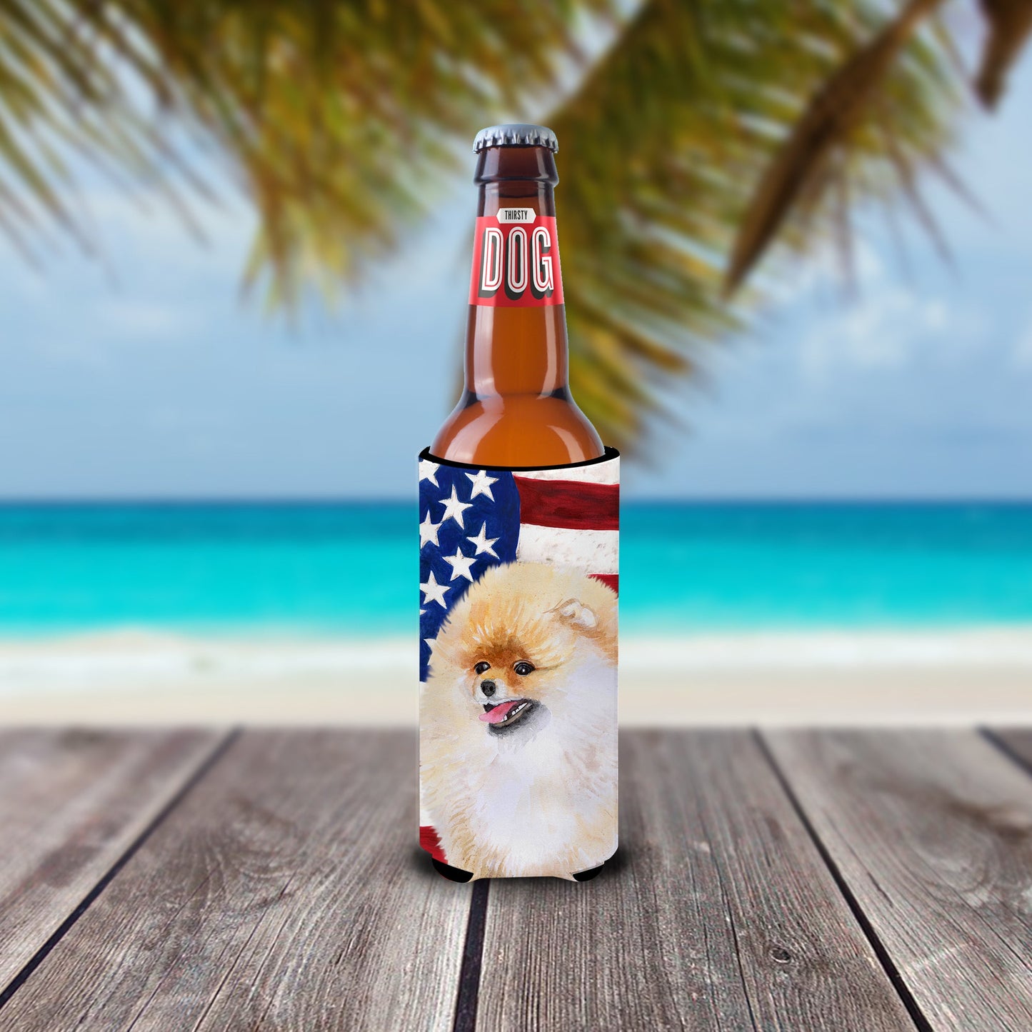 Pomeranian Patriotic  Ultra Hugger for slim cans BB9682MUK by Caroline's Treasures