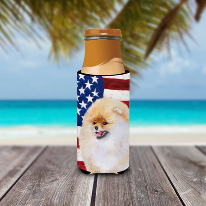 Pomeranian Patriotic  Ultra Hugger for slim cans BB9682MUK by Caroline's Treasures