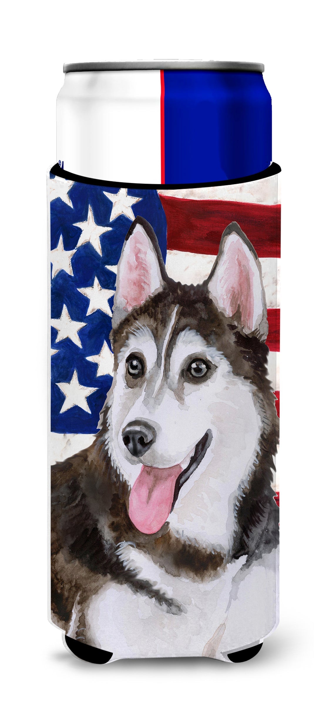 Siberian Husky #2 Patriotic  Ultra Hugger for slim cans BB9712MUK by Caroline's Treasures