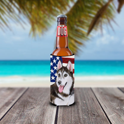 Siberian Husky #2 Patriotic  Ultra Hugger for slim cans BB9712MUK by Caroline's Treasures