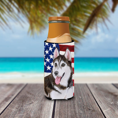 Siberian Husky #2 Patriotic  Ultra Hugger for slim cans BB9712MUK by Caroline's Treasures