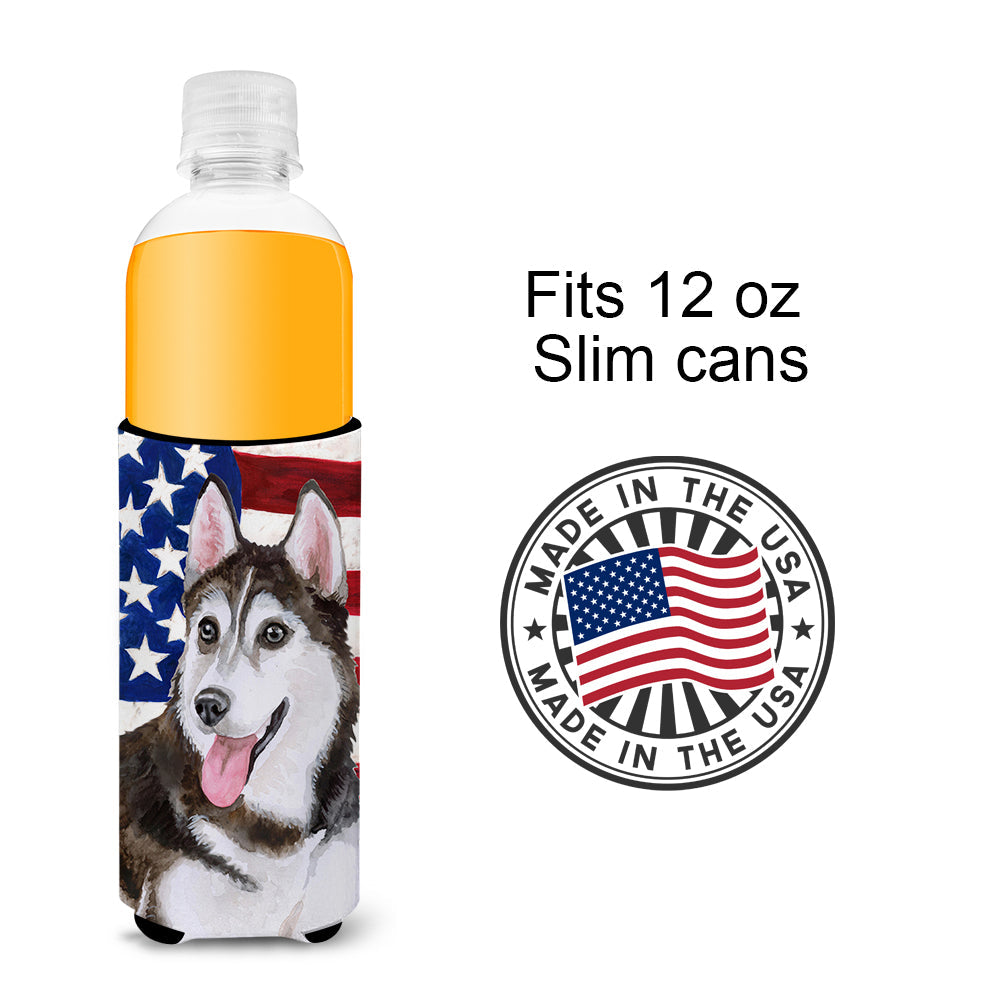 Siberian Husky #2 Patriotic  Ultra Hugger for slim cans BB9712MUK by Caroline's Treasures