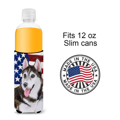 Siberian Husky #2 Patriotic  Ultra Hugger for slim cans BB9712MUK by Caroline's Treasures