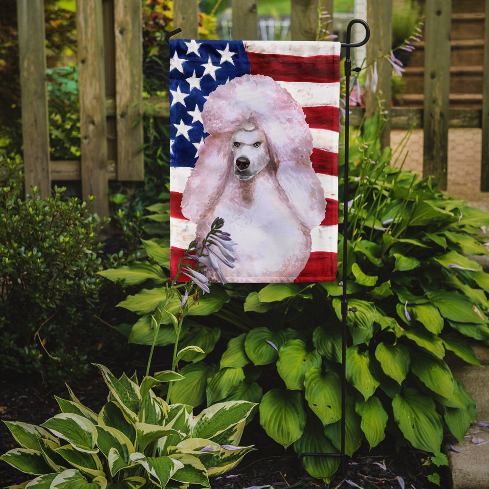 White Standard Poodle Patriotic Flag Garden Size BB9717GF by Caroline's Treasures