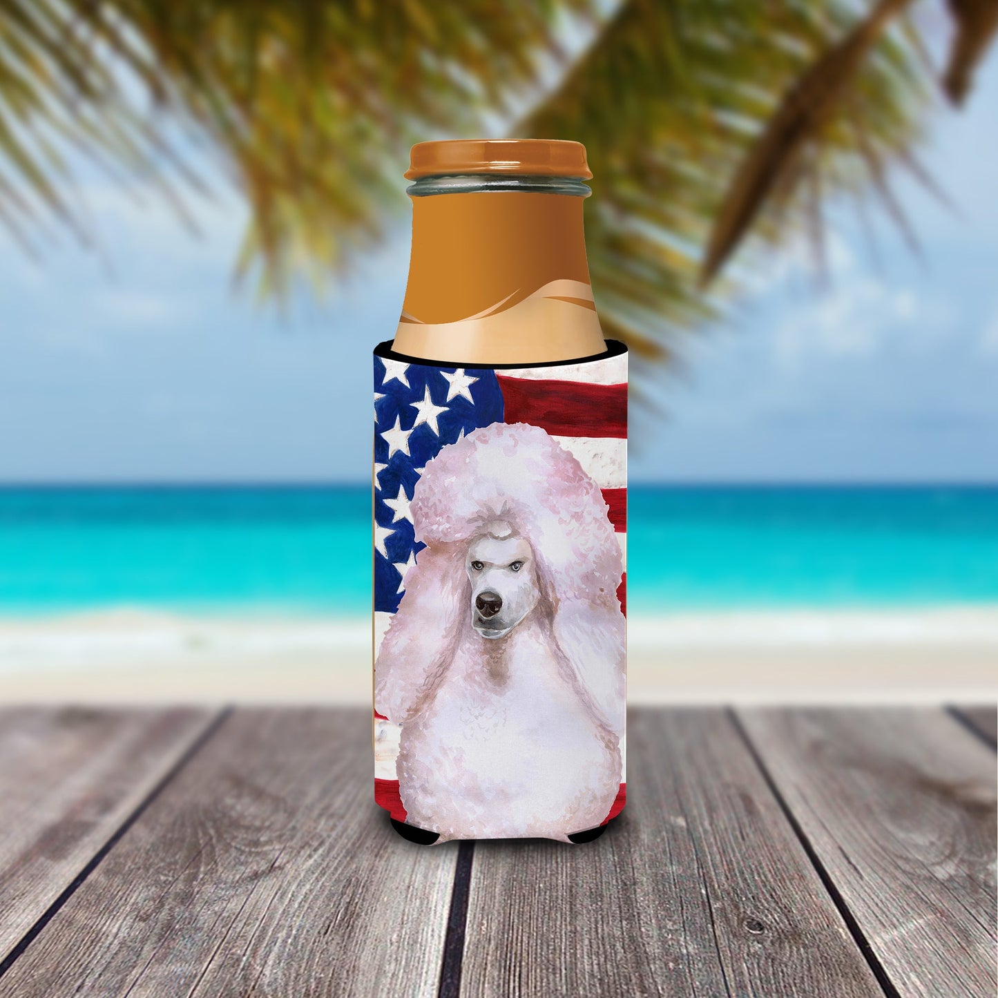 White Standard Poodle Patriotic  Ultra Hugger for slim cans BB9717MUK by Caroline's Treasures