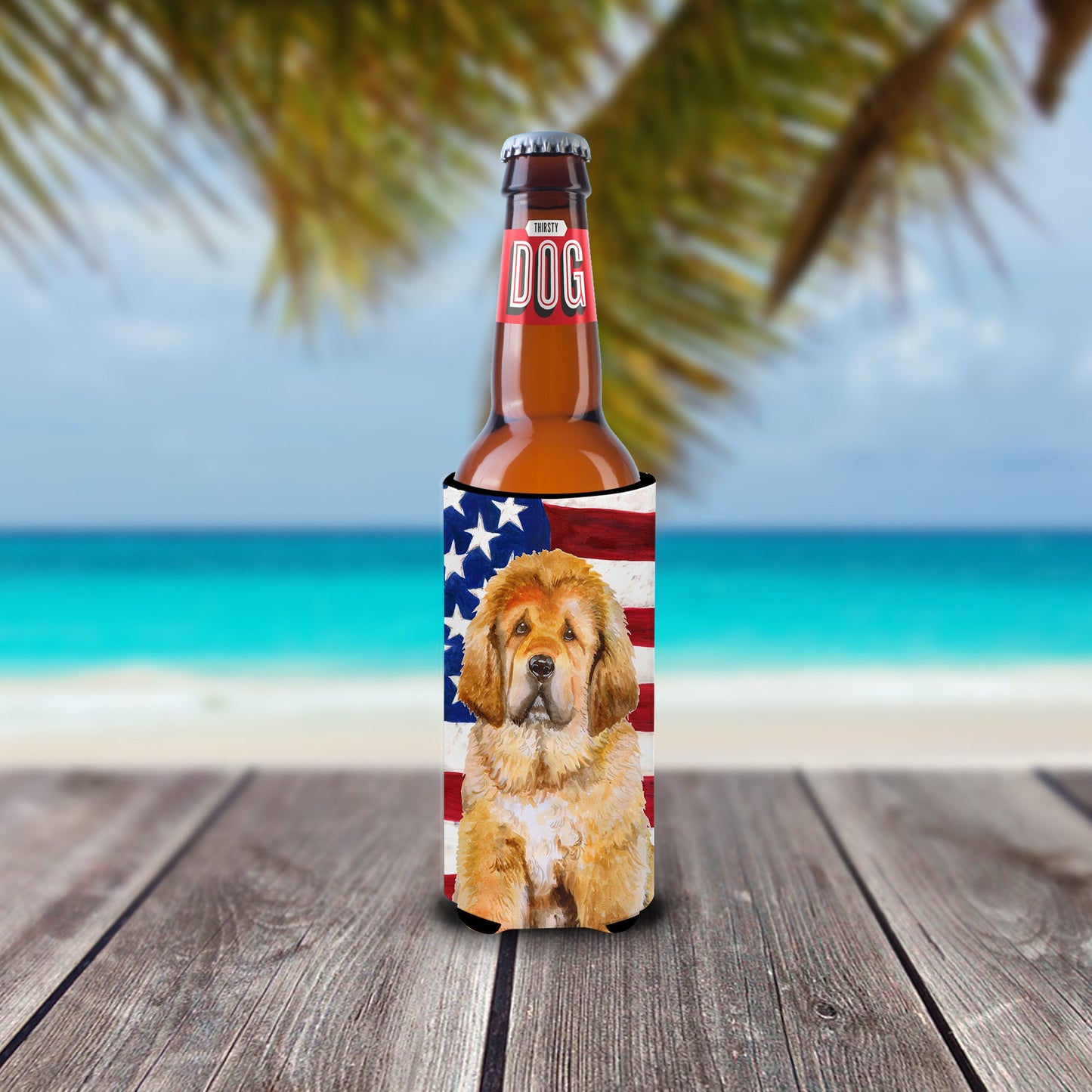 Tibetan Mastiff Patriotic  Ultra Hugger for slim cans BB9721MUK by Caroline's Treasures