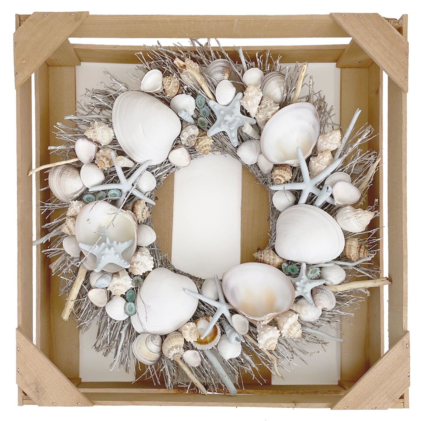 White & Light Blue Seashell Wreath by Andaluca Home