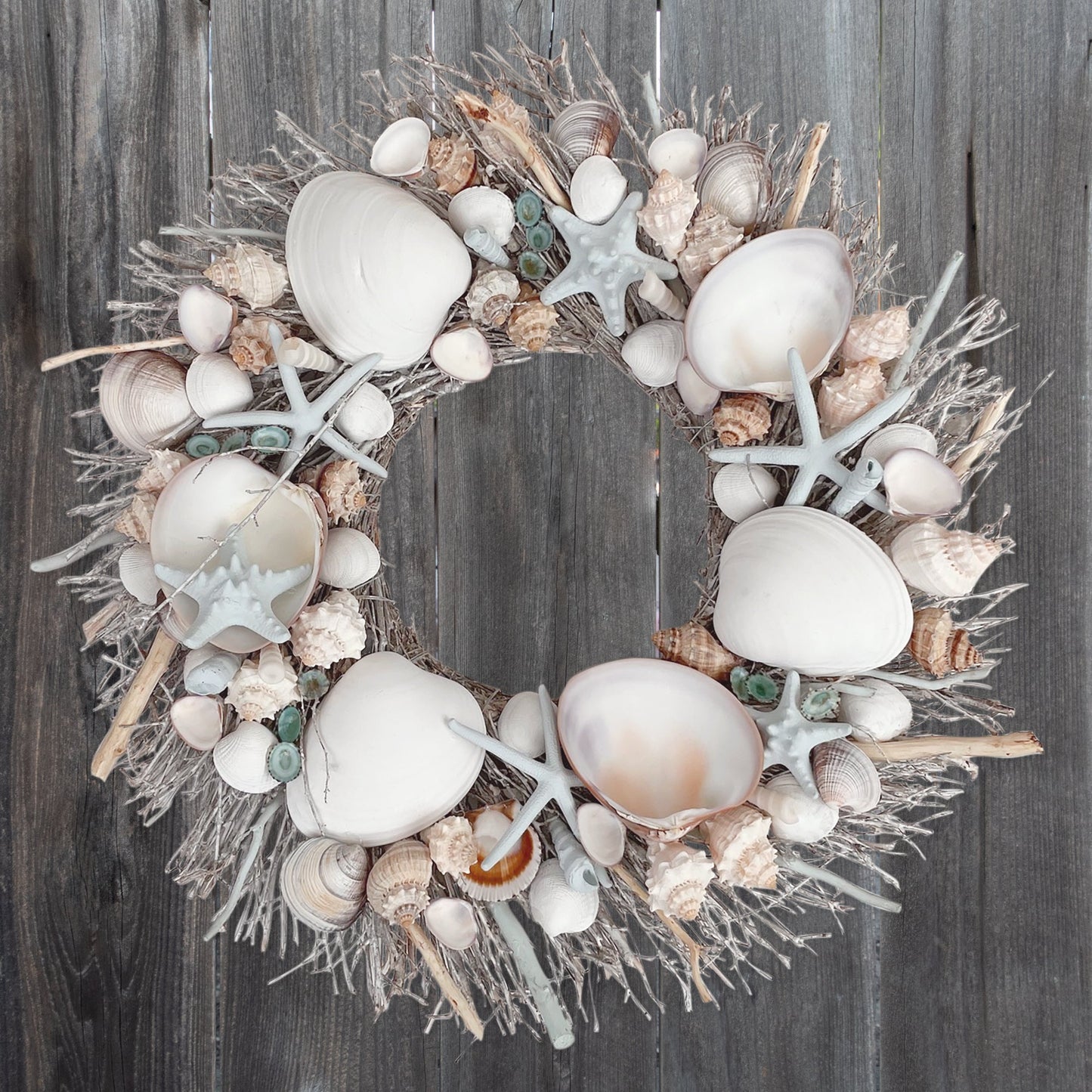 White & Light Blue Seashell Wreath by Andaluca Home