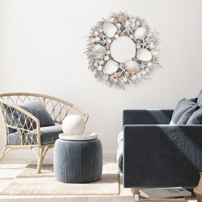 White & Light Blue Seashell Wreath by Andaluca Home