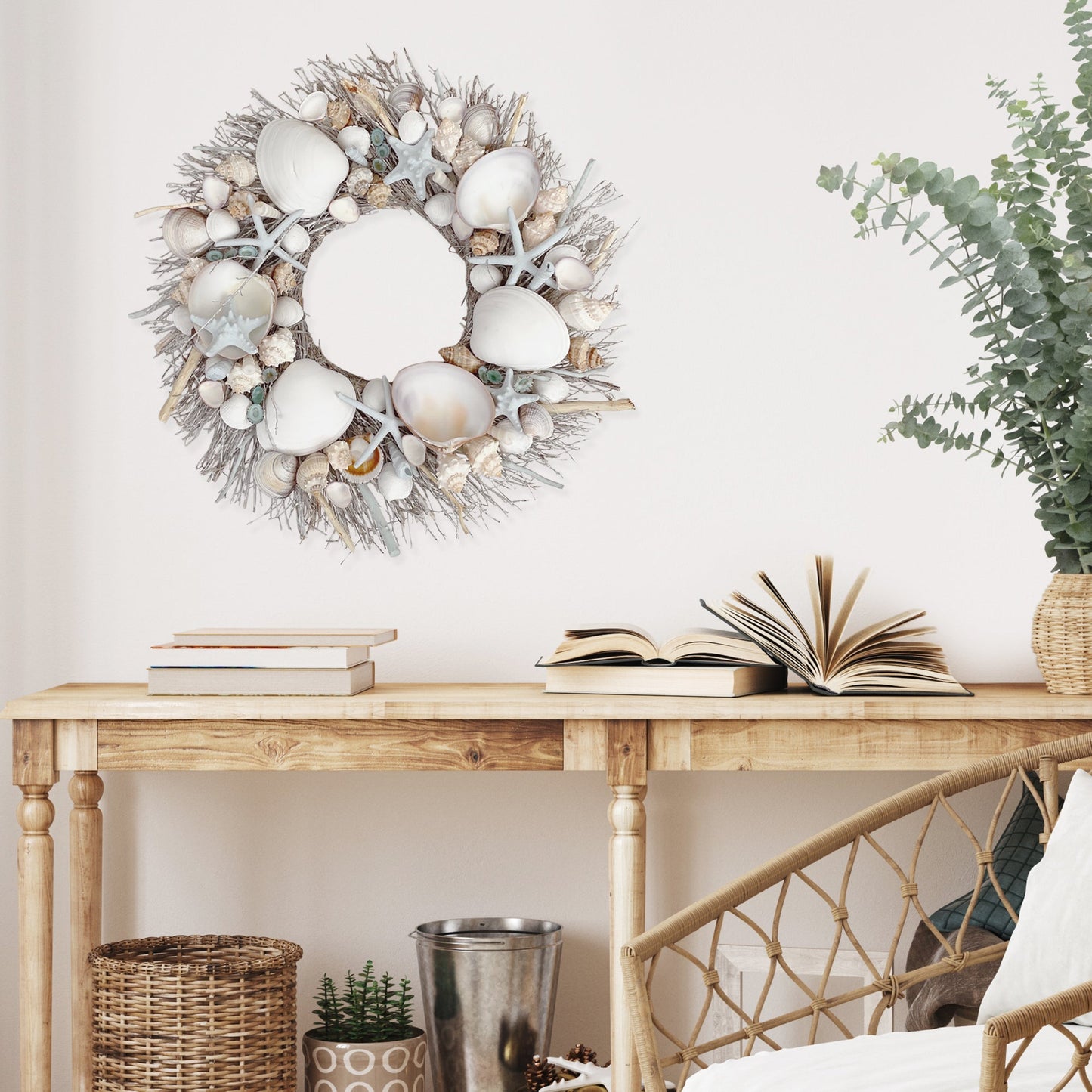 White & Light Blue Seashell Wreath by Andaluca Home