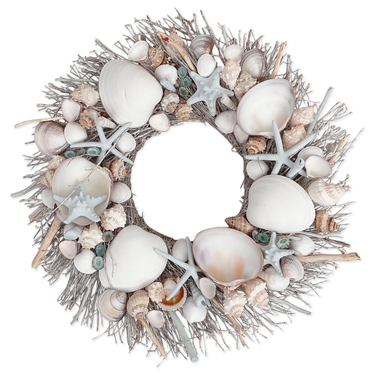 White & Light Blue Seashell Wreath by Andaluca Home