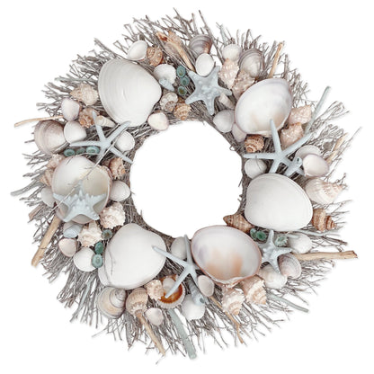 White & Light Blue Seashell Wreath by Andaluca Home