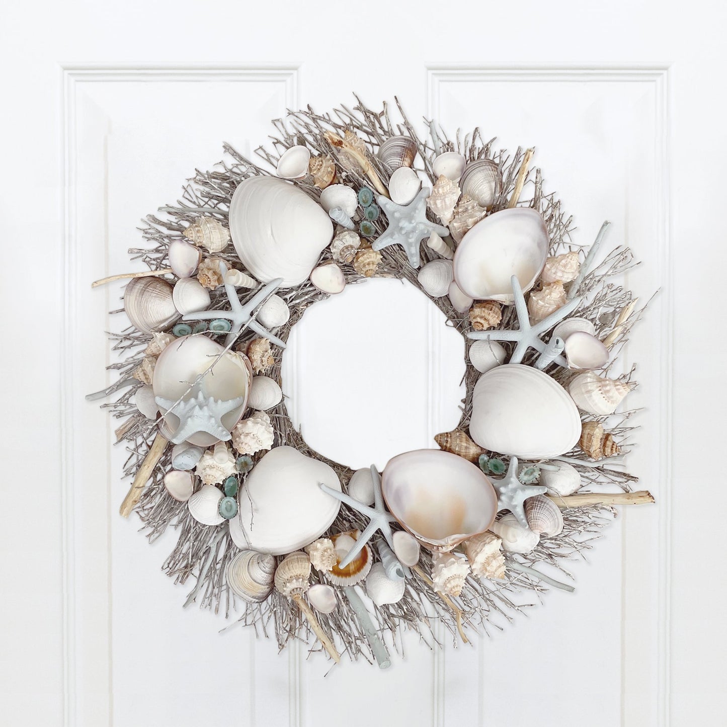 White & Light Blue Seashell Wreath by Andaluca Home