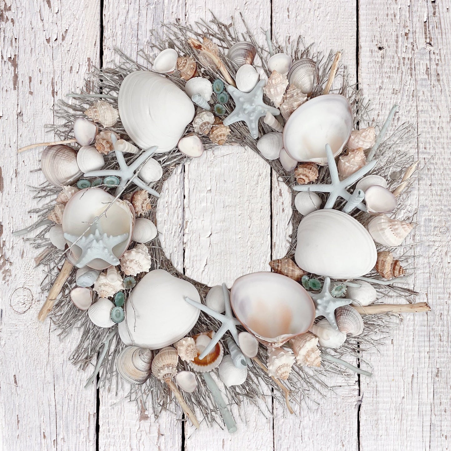 White & Light Blue Seashell Wreath by Andaluca Home