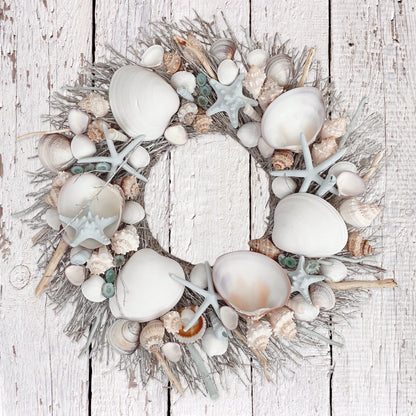 White & Light Blue Seashell Wreath by Andaluca Home