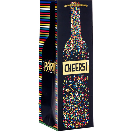 Wine Bottle Matte Birthday Gift Bags with Holographic, Confetti by Present Paper