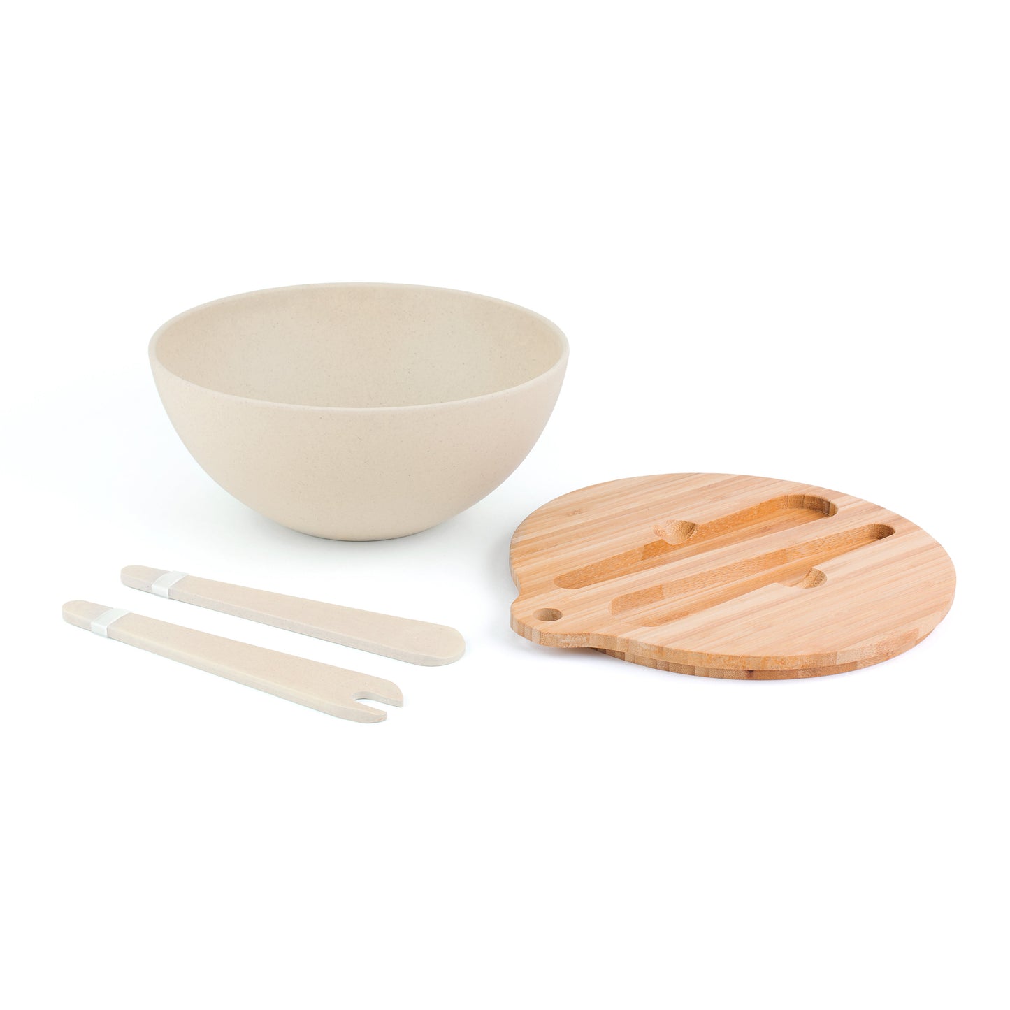 BAMBOO FIBER SALAD BOWL & PREP LID w/ UTENSILS by Peterson Housewares & Artwares