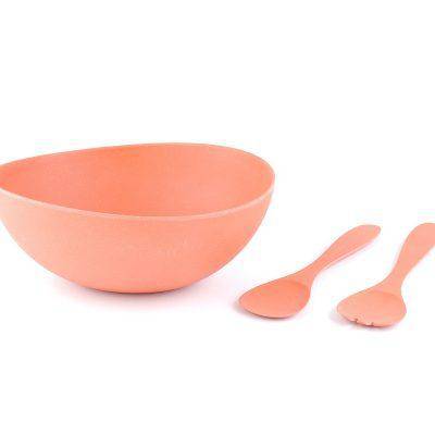 Cobblestone Bamboo Fibre Salad / Fruit Bowl (10.5") w/ 2 Toss & Serve Utensils Peach by Peterson Housewares & Artwares