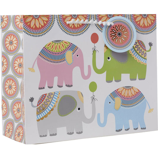 Large Matte Baby Gift Bags with Foil, Elephant Parade by Present Paper