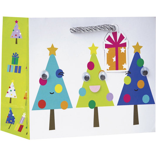 Small Matte Christmas Gift Bags with Googly Eyes, Bright Trees by Present Paper