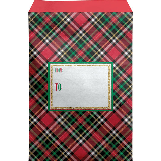 Small Christmas Printed Padded Mailing Envelopes, Red Gold Plaid by Present Paper