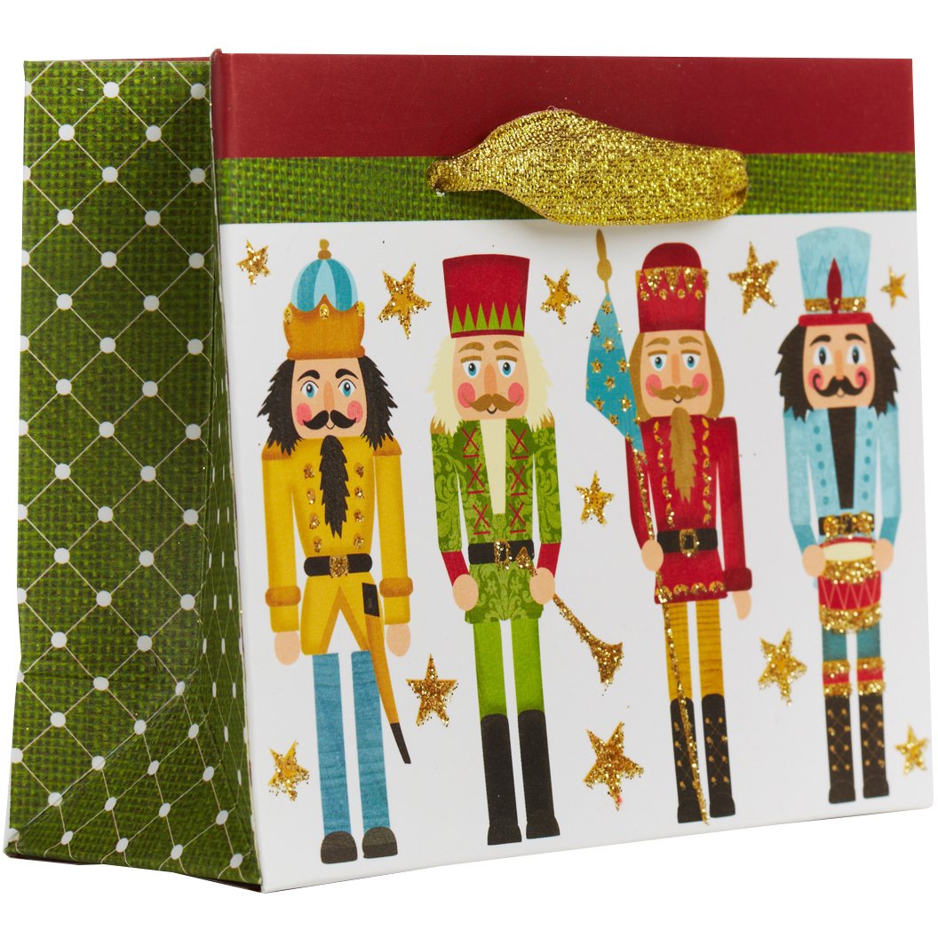 Tiny Matte Christmas Gift Bags with Glitter, Nutcracker by Present Paper