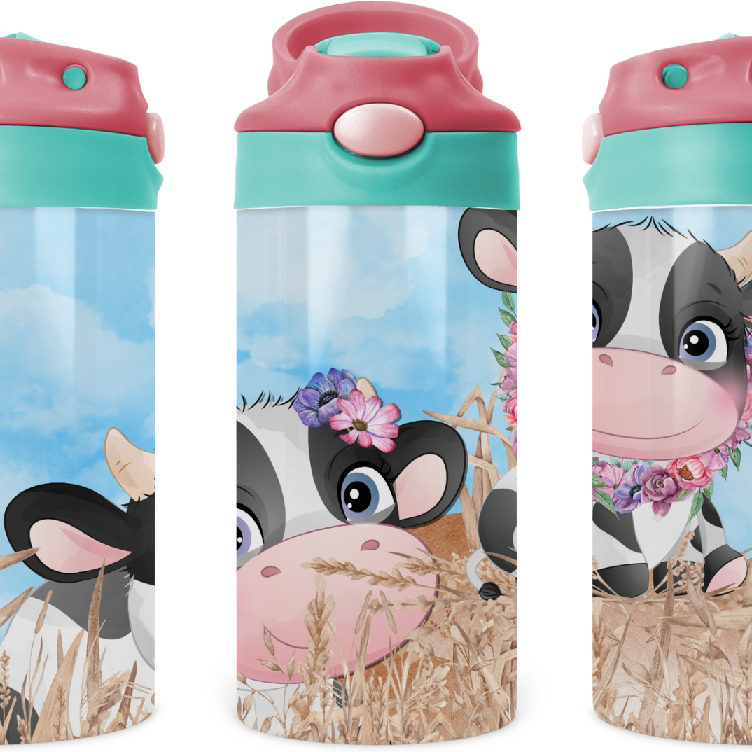 Baby Cows On The Farm Kids 12 oz Water Bottle Flip Top by Crafty Casey's