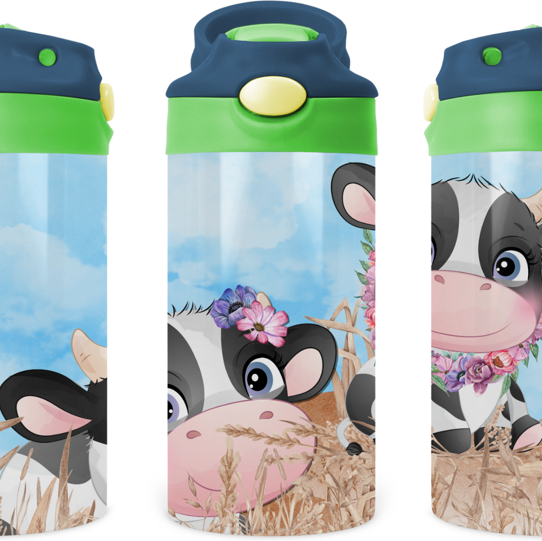 Baby Cows On The Farm Kids 12 oz Water Bottle Flip Top by Crafty Casey's