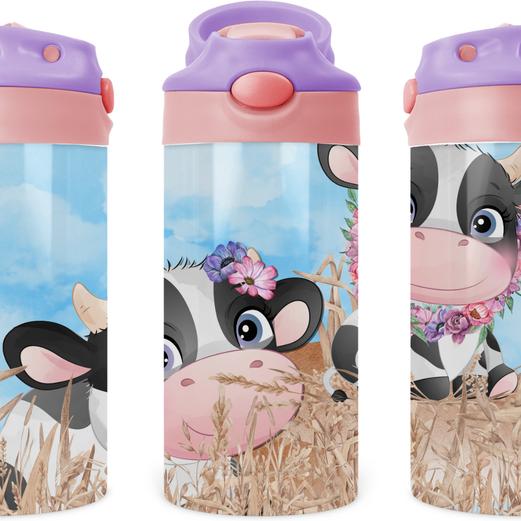 Baby Cows On The Farm Kids 12 oz Water Bottle Flip Top by Crafty Casey's