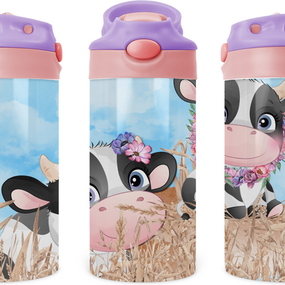 Baby Cows On The Farm Kids 12 oz Water Bottle Flip Top by Crafty Casey's