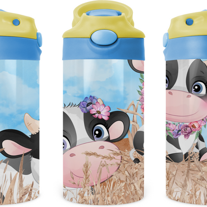 Baby Cows On The Farm Kids 12 oz Water Bottle Flip Top by Crafty Casey's